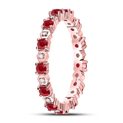 10kt Rose Gold Round Ruby Diamond Eternity Stackable Band Ring 1 Cttw