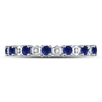 14kt White Gold Round Blue Sapphire Diamond Eternity Band Ring 1 Cttw