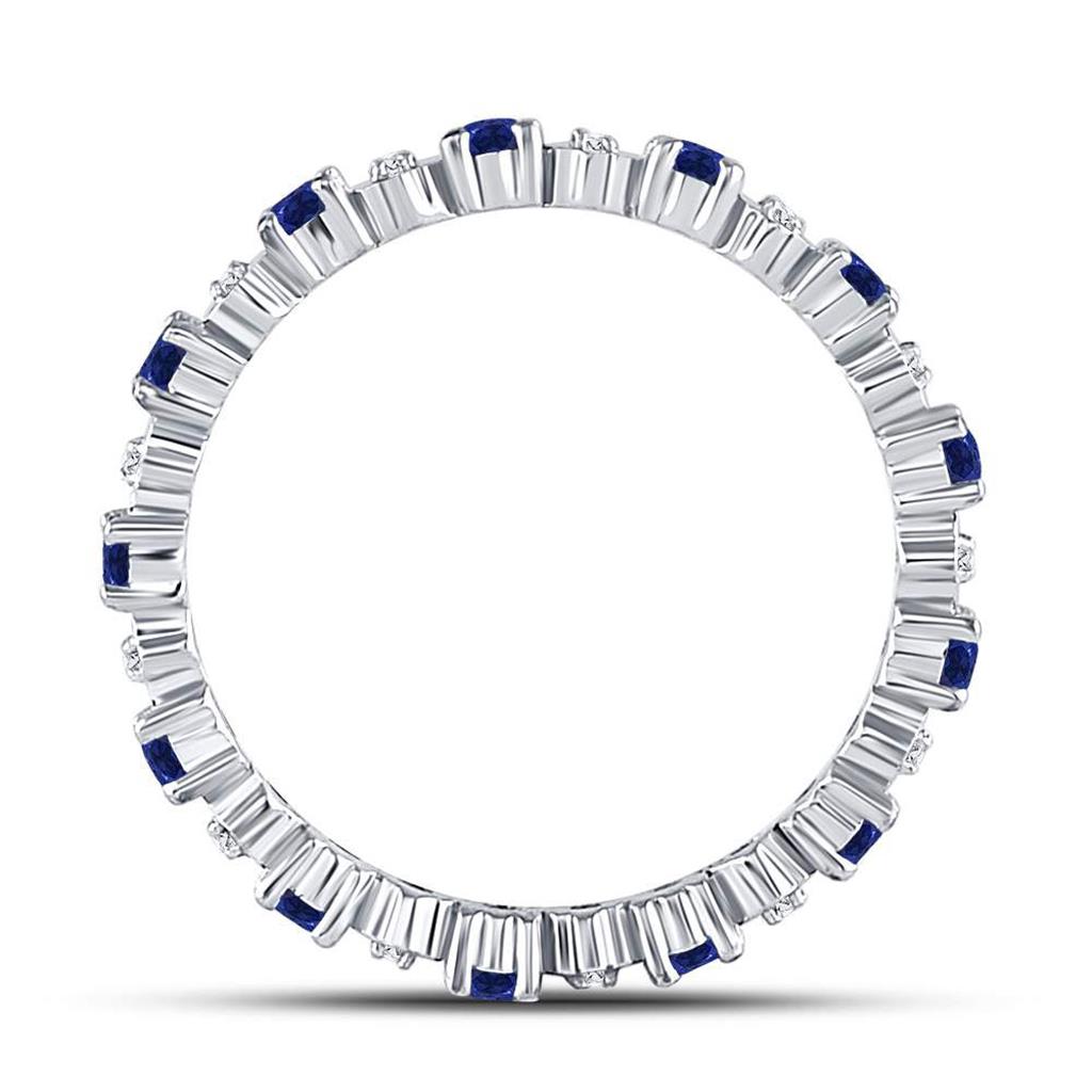 14kt White Gold Round Blue Sapphire Diamond Eternity Band Ring 1 Cttw