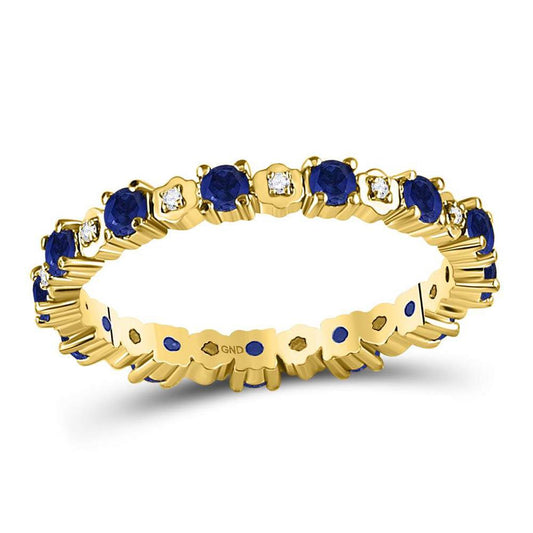 10kt Yellow Gold Round Blue Sapphire Diamond Eternity Band Ring 1 Cttw