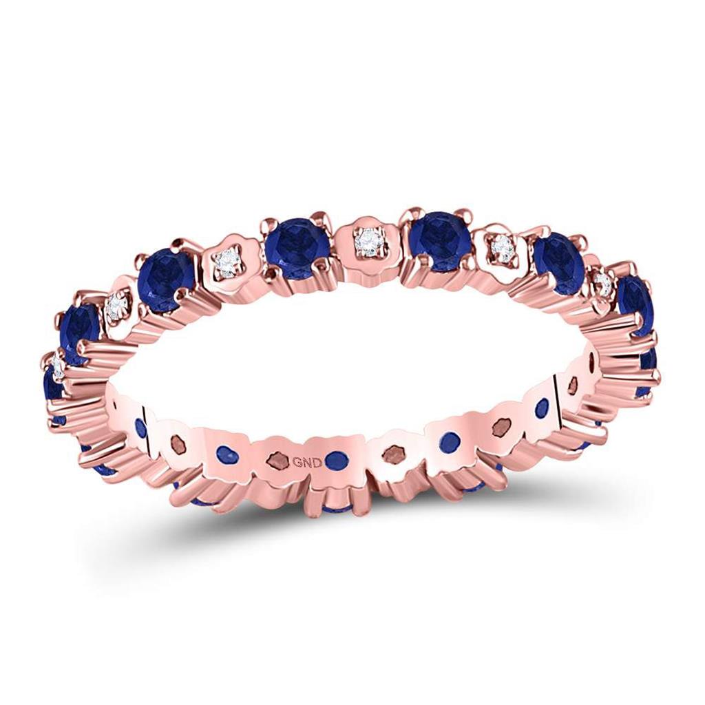 10kt Rose Gold Round Blue Sapphire Diamond Eternity Band Ring 1 Cttw