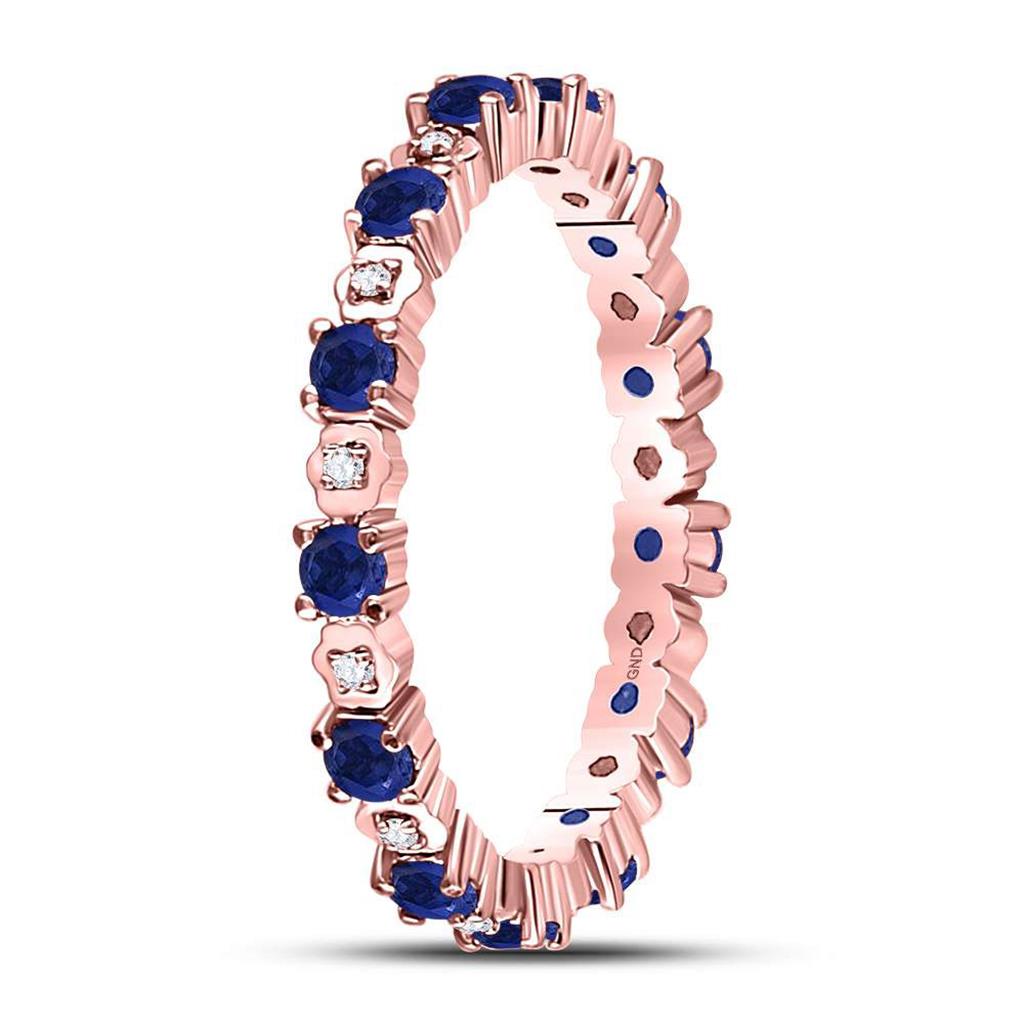 10kt Rose Gold Round Blue Sapphire Diamond Eternity Band Ring 1 Cttw