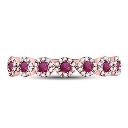 10k Rose Gold Round Ruby Halo Stackable Band Ring 1/2 Cttw