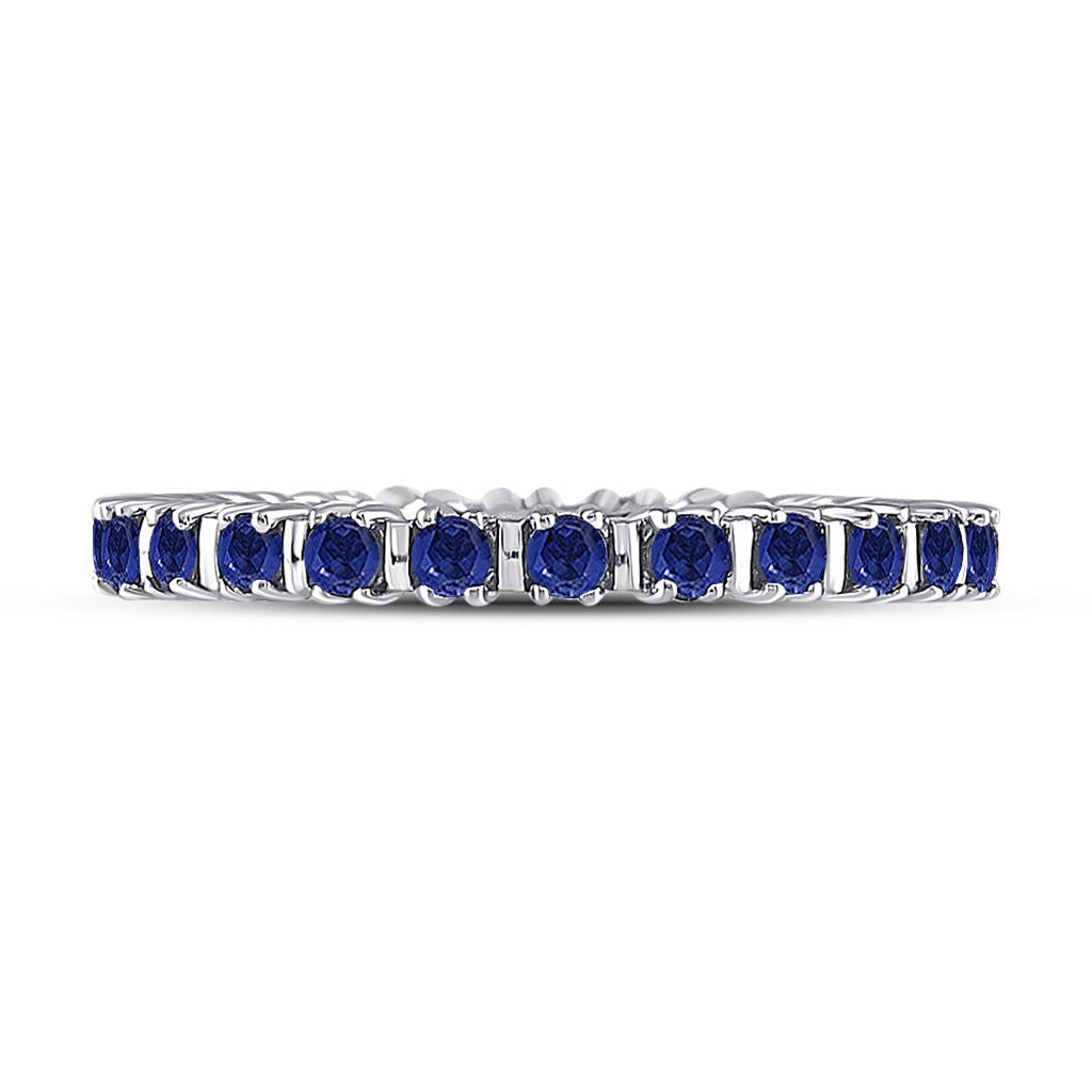 14k White Gold Round Blue Sapphire Stackable Band Ring 1 Cttw