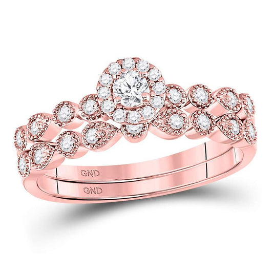 10k Rose Gold Round Diamond Stackable Bridal Wedding Ring Set 1/3 Cttw