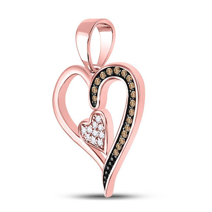 10k Rose Gold Round Brown Diamond Heart Pendant 1/10 Cttw
