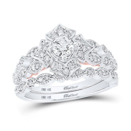 14k Two-tone Gold Round Diamond Bridal Wedding Ring Set 3/4 Ctw (Certified)