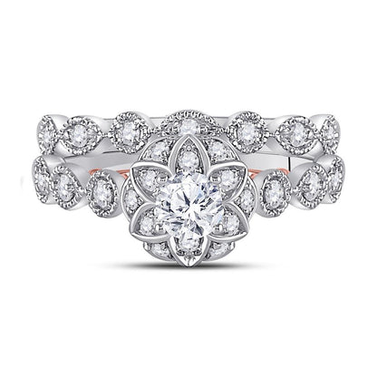 14k Two-tone Gold Round Diamond Bridal Wedding Ring Set 3/4 Ctw (Certified)