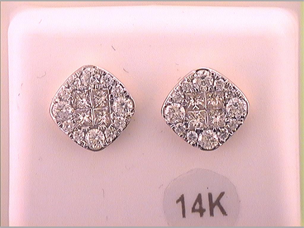 14k Yellow Gold Princess Round Diamond Square Cluster Earrings 1-1/2 Cttw