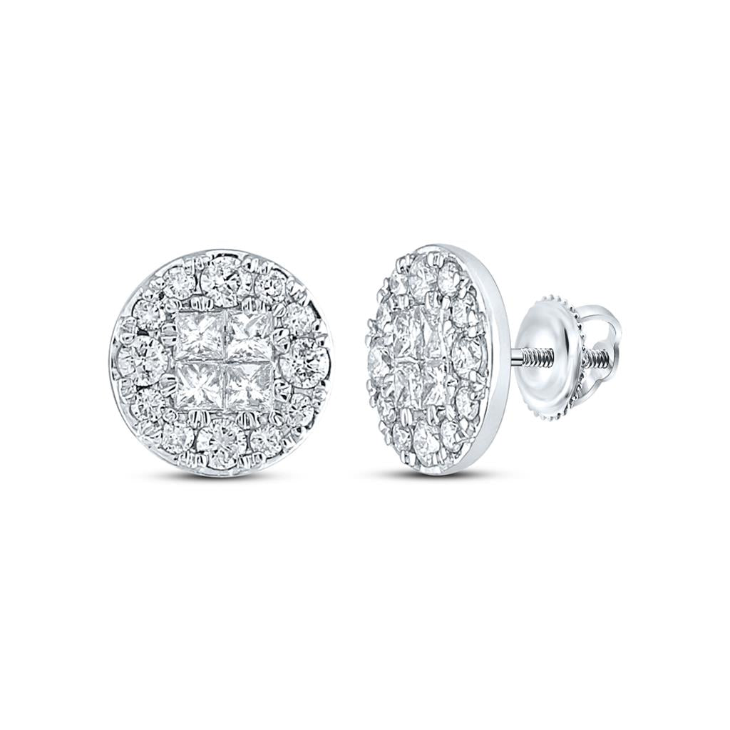14k White Gold Princess Diamond Fashion Cluster Earrings 1-1/2 Cttw