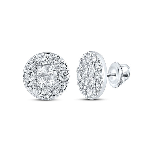 14k White Gold Princess Diamond Fashion Cluster Earrings 1-1/2 Cttw