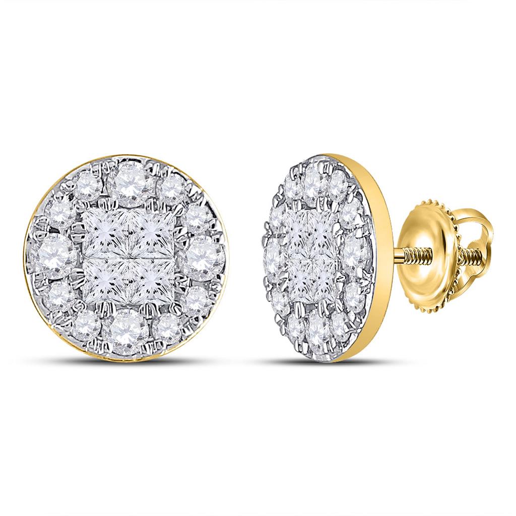 14k Yellow Gold Princess Diamond Fashion Cluster Earrings 1-1/2 Cttw