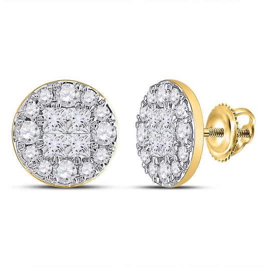 14k Yellow Gold Princess Diamond Fashion Cluster Earrings 1-1/2 Cttw