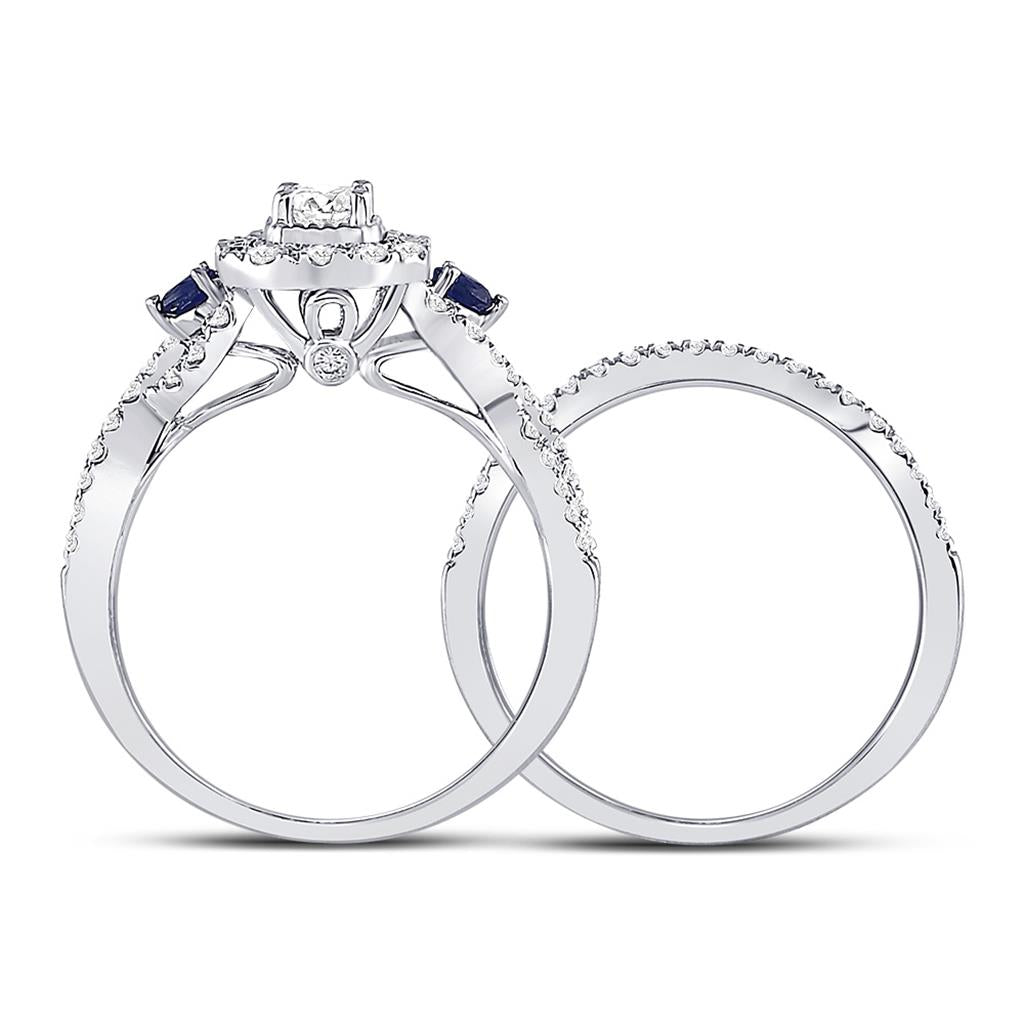 14k White Gold Emerald Diamond Bridal Wedding Ring Set 3/4 Cttw (Certified)