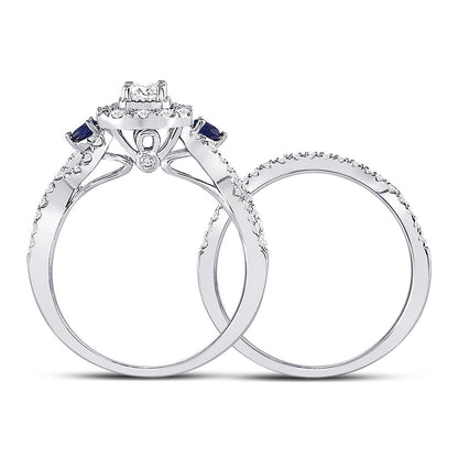 14k White Gold Emerald Diamond Bridal Wedding Ring Set 3/4 Cttw (Certified)