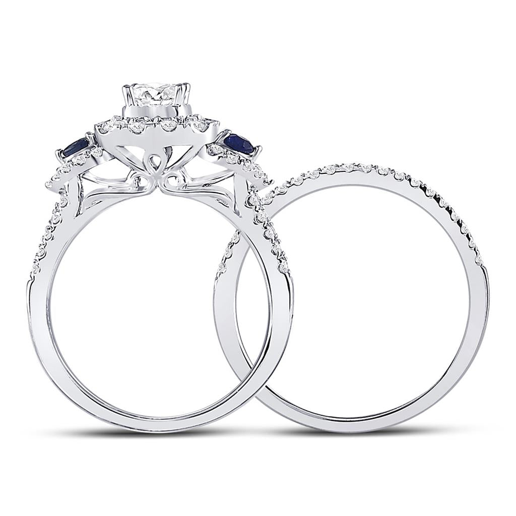 14k White Gold Princess Diamond Bridal Wedding Ring Set 7/8 Cttw (Certified)