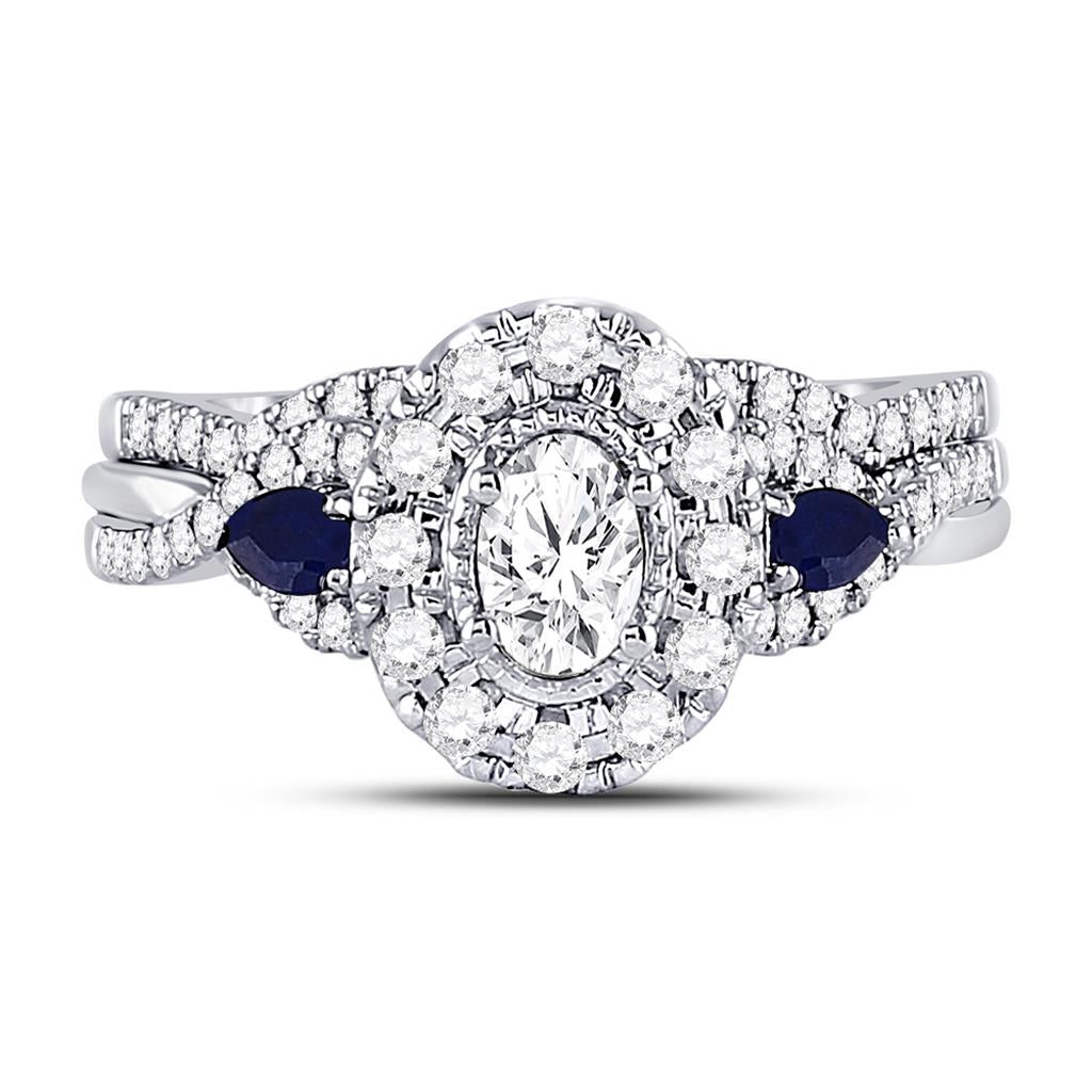 14k White Gold Oval Diamond Bridal Wedding Ring Set 7/8 Cttw (Certified)