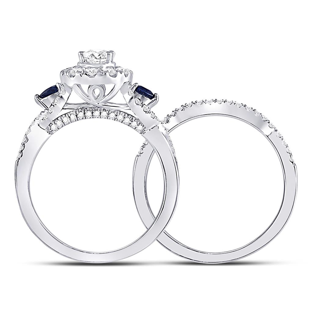 14k White Gold Oval Diamond Bridal Wedding Ring Set 7/8 Cttw (Certified)