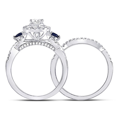 14k White Gold Oval Diamond Bridal Wedding Ring Set 7/8 Cttw (Certified)
