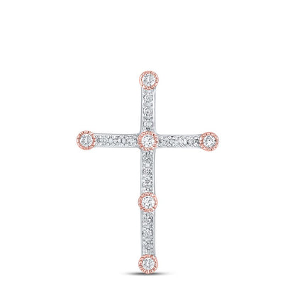10k Two-tone Gold Round Diamond Cross Pendant 1/4 Cttw