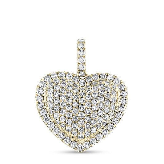 14k Yellow Gold Round Diamond Heart Pendant 1-1/4 Cttw