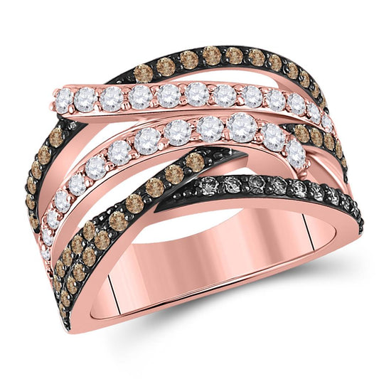 14k Rose Gold Round Brown Diamond Crossover Fashion Ring 1-1/4 Cttw