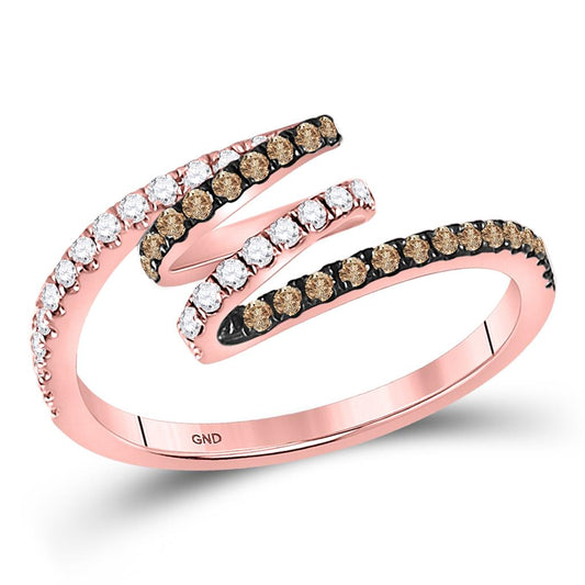 14k Rose Gold Round Brown Diamond Spiral Coil Band Ring 1/3 Cttw