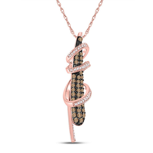 10k Rose Gold Round Brown Diamond Wrap Fashion Pendant 3/8 Cttw