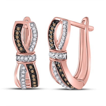 10k Rose Gold Round Brown Diamond Fashion Hoop Earrings 1/5 Ctw