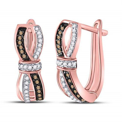 10k Rose Gold Round Brown Diamond Fashion Hoop Earrings 1/5 Ctw