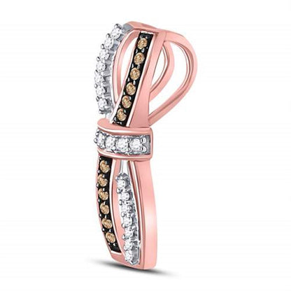 10k Rose Gold Round Brown Diamond Bound Fashion Pendant 1/4 Cttw