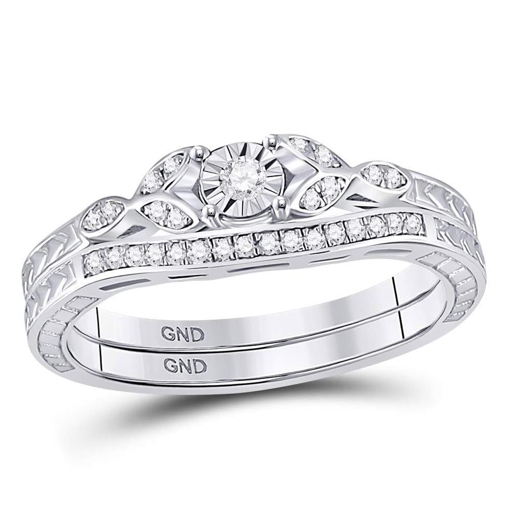 Sterling Silver Round Diamond Bridal Wedding Ring Set 1/8 Cttw