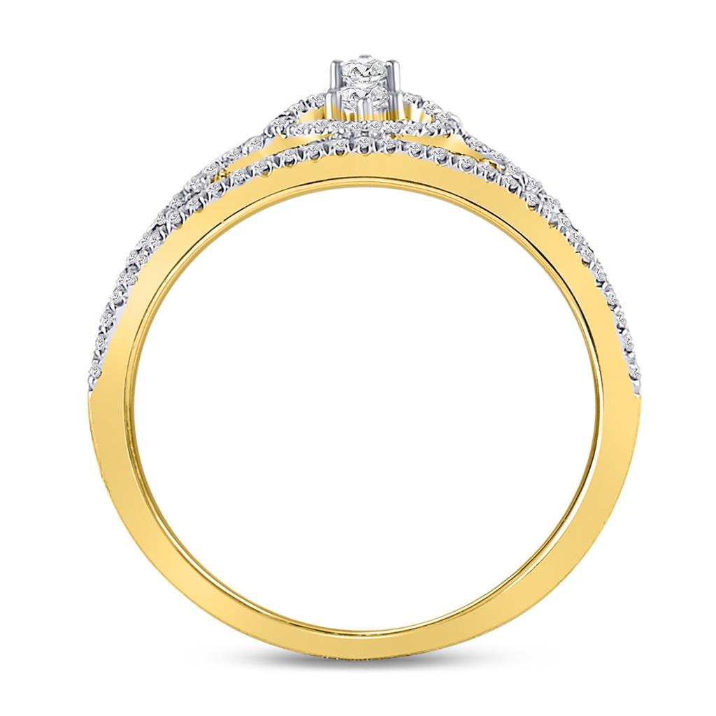 10k Yellow Gold Round Diamond Heart Crown Fashion Ring 1/4 Cttw