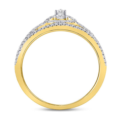 10k Yellow Gold Round Diamond Heart Crown Fashion Ring 1/4 Cttw
