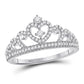 14k White Gold Round Diamond Heart Crown Fashion Ring 1/4 Cttw
