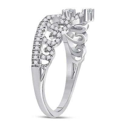 14k White Gold Round Diamond Heart Crown Fashion Ring 1/4 Cttw