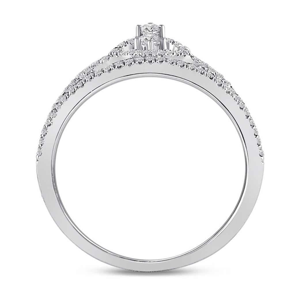 14k White Gold Round Diamond Heart Crown Fashion Ring 1/4 Cttw