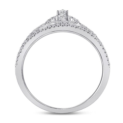 14k White Gold Round Diamond Heart Crown Fashion Ring 1/4 Cttw
