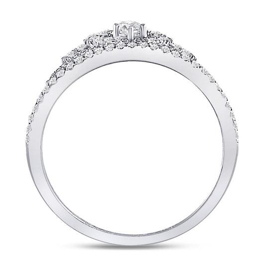 14k White Gold Round Diamond Heart Crown Fashion Ring 1/3 Cttw