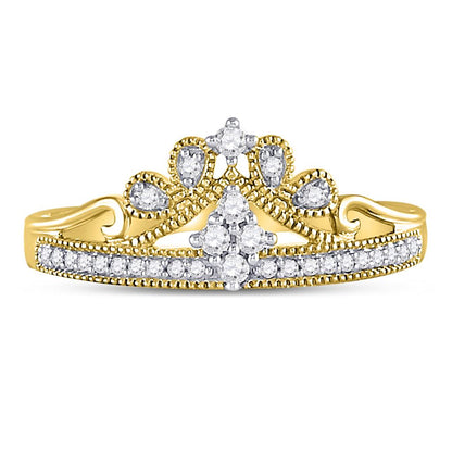 10k Yellow Gold Round Diamond Crown Tiara Fashion Ring 1/6 Cttw