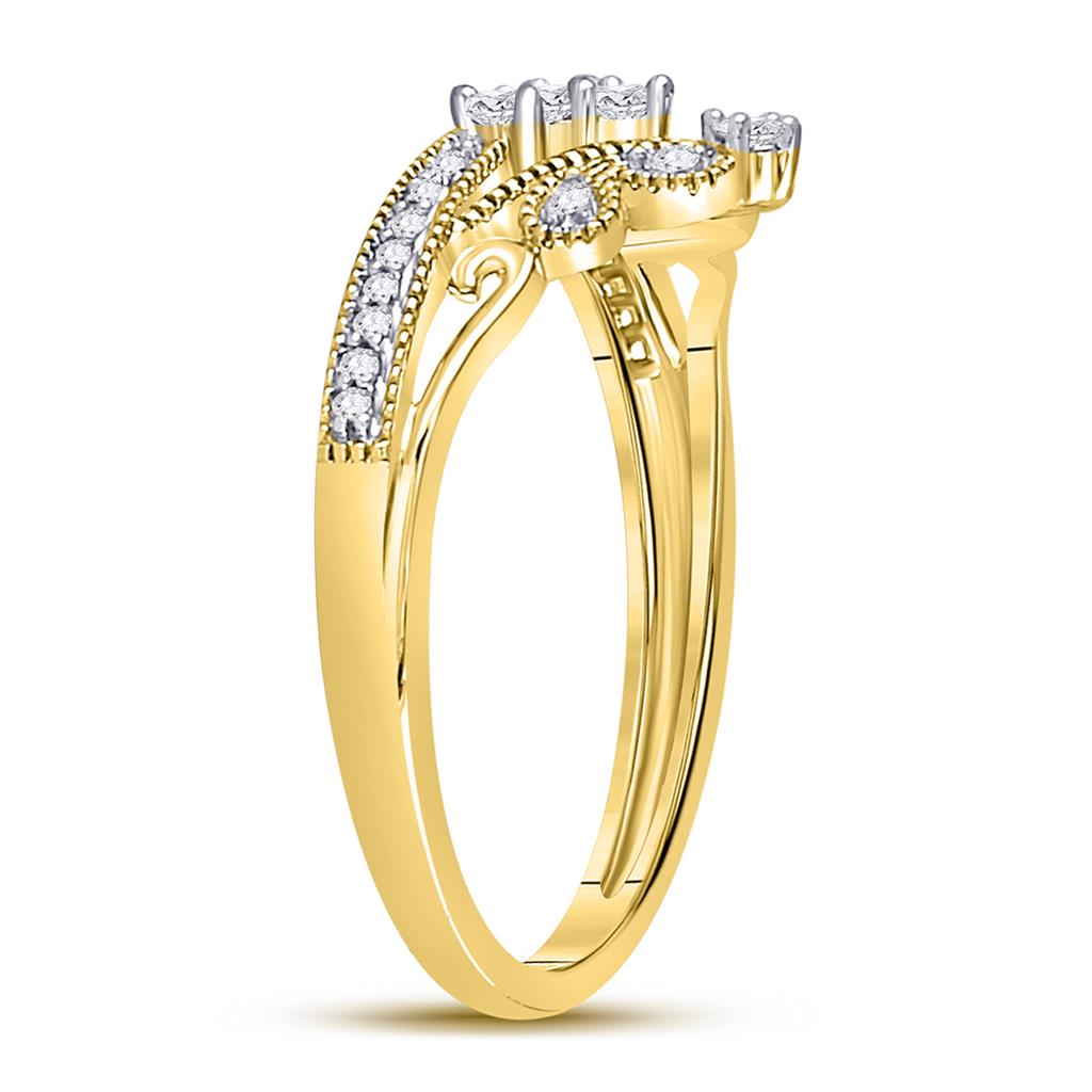 10k Yellow Gold Round Diamond Crown Tiara Fashion Ring 1/6 Cttw