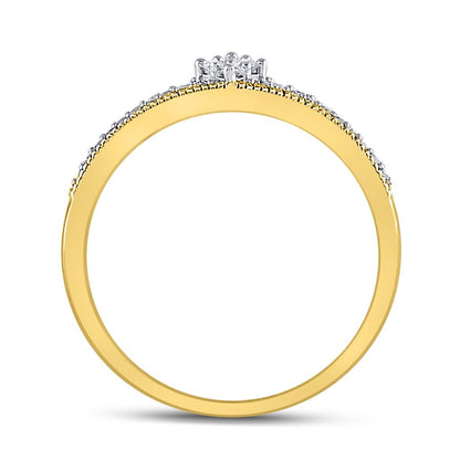 10k Yellow Gold Round Diamond Crown Tiara Fashion Ring 1/6 Cttw