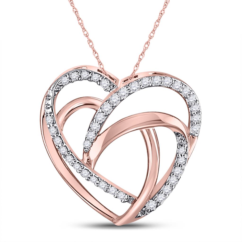 10k Rose Gold Round Diamond Heart Pendant 1/10 Cttw