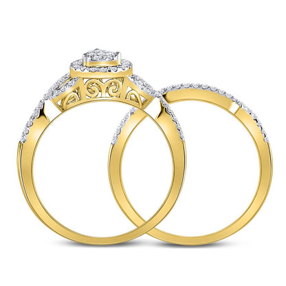 10k Yellow Gold Round Diamond Bridal Wedding Ring Set 1/2 Cttw