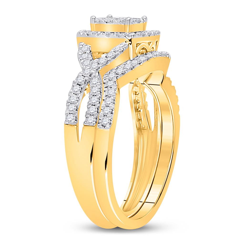 10k Yellow Gold Round Diamond Bridal Wedding Ring Set 5/8 Cttw