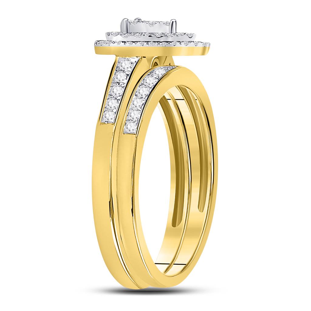10k Yellow Gold Round Diamond Pear-shape Bridal Wedding Ring Set 1/3 Cttw