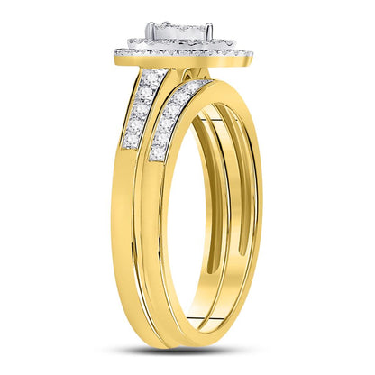 10k Yellow Gold Round Diamond Pear-shape Bridal Wedding Ring Set 1/3 Cttw