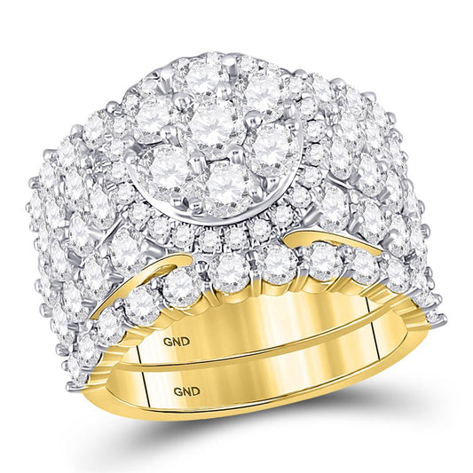 14k Yellow Gold Round Diamond Cluster Bridal Wedding Ring Set 5 Cttw