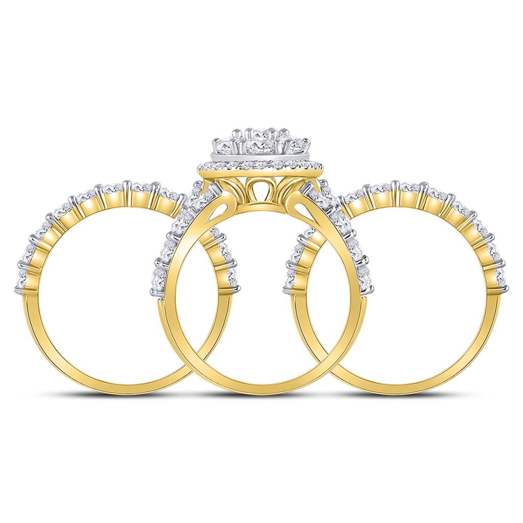 14k Yellow Gold Round Diamond Cluster Bridal Wedding Ring Set 5 Cttw