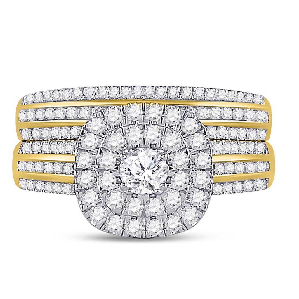 14k Yellow Gold Round Diamond Bridal Wedding Ring Set 1 Cttw